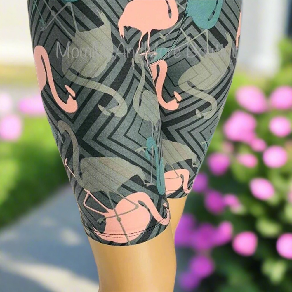 NEW Womens Pink Flamingo Long Biker Shorts Plus Size Shorts, Sizes 1xl, 2xl